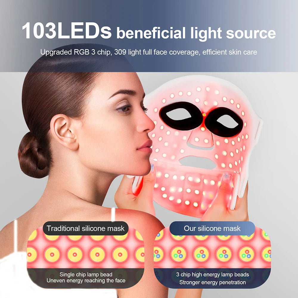 Wireless 7 Colors LED Face Beauty Machine Photon Facial Neck Skin Tighten Rejuvenation Silicone Mask