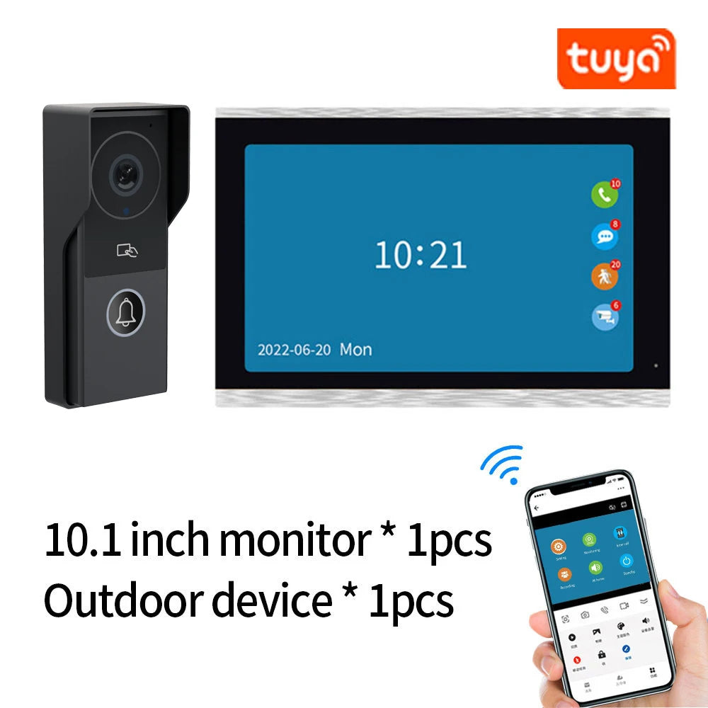 TUYA Wifi Video Doorbell 1080P 7 Inch/10 Inch Touch Screen Smart APP Home Visual Intercom Kits for RFID Access Control System