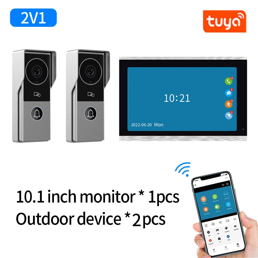 TUYA Wifi Video Doorbell 1080P 7 Inch/10 Inch Touch Screen Smart APP Home Visual Intercom Kits for RFID Access Control System