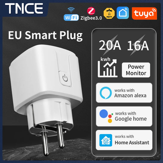 Tuya WIFI Smart Socket EU 16A/20A Wifi/Zigbee3.0 Smart Plug With Power Monitoring Smart HomeVoice Control Support  Alexa