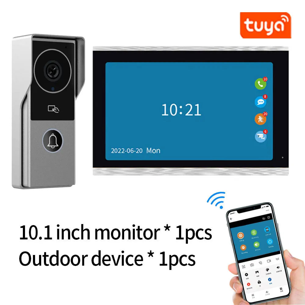 TUYA Wifi Video Doorbell 1080P 7 Inch/10 Inch Touch Screen Smart APP Home Visual Intercom Kits for RFID Access Control System