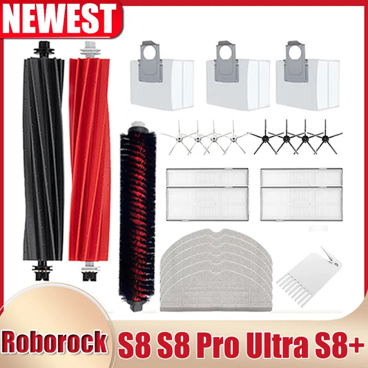 Spare Parts For Roborock S8 S8 Pro Ultra S8+, DuoRoller Main Side Brushes Mop Cloths HEPA Filters Dust Bags Accessories