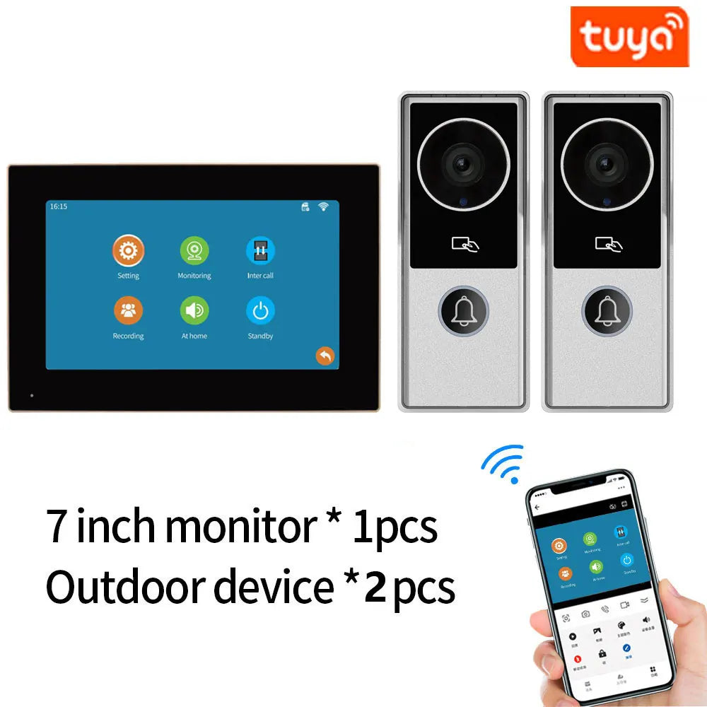 TUYA Wifi Video Doorbell 1080P 7 Inch/10 Inch Touch Screen Smart APP Home Visual Intercom Kits for RFID Access Control System