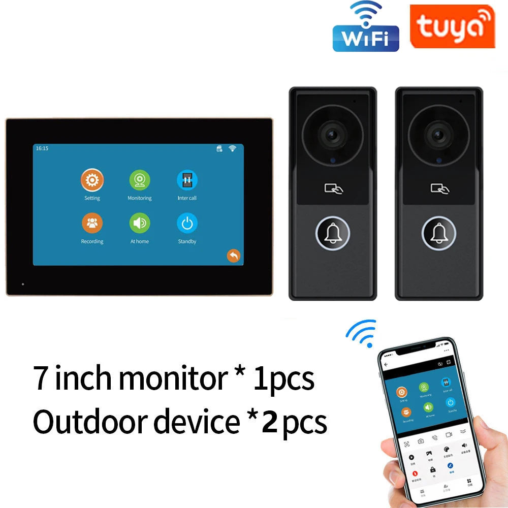 TUYA Wifi Video Doorbell 1080P 7 Inch/10 Inch Touch Screen Smart APP Home Visual Intercom Kits for RFID Access Control System