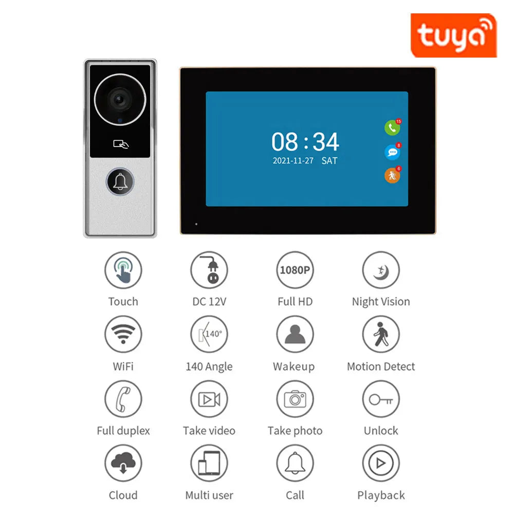 TUYA Wifi Video Doorbell 1080P 7 Inch/10 Inch Touch Screen Smart APP Home Visual Intercom Kits for RFID Access Control System