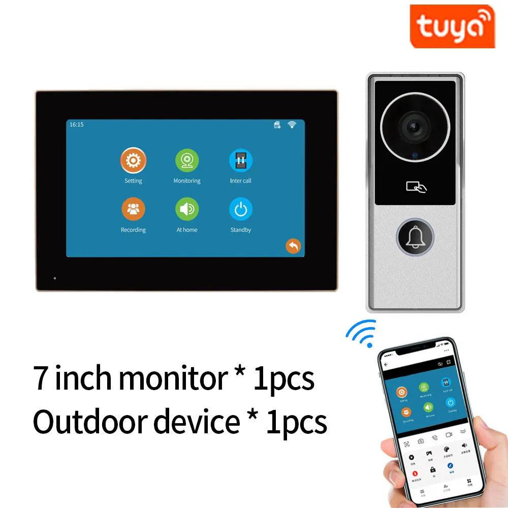TUYA Wifi Video Doorbell 1080P 7 Inch/10 Inch Touch Screen Smart APP Home Visual Intercom Kits for RFID Access Control System