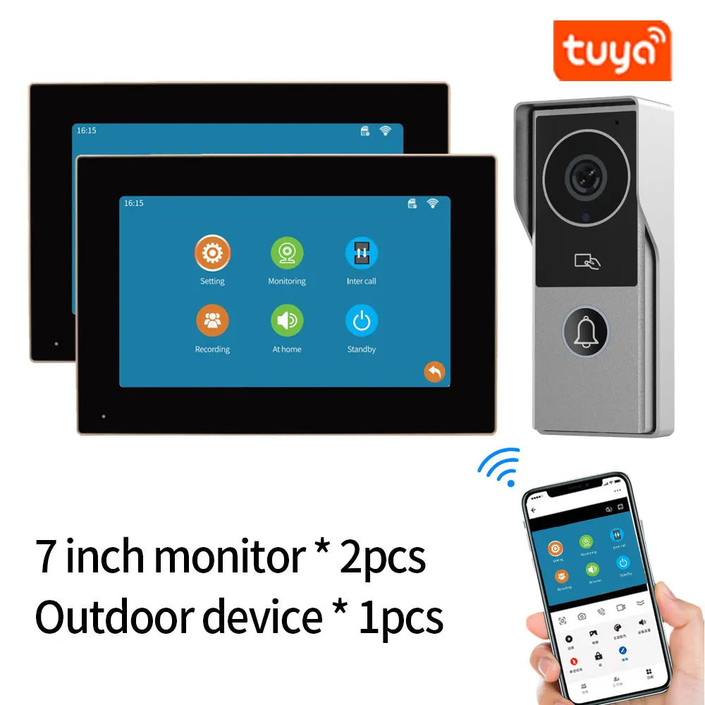 TUYA Wifi Video Doorbell 1080P 7 Inch/10 Inch Touch Screen Smart APP Home Visual Intercom Kits for RFID Access Control System