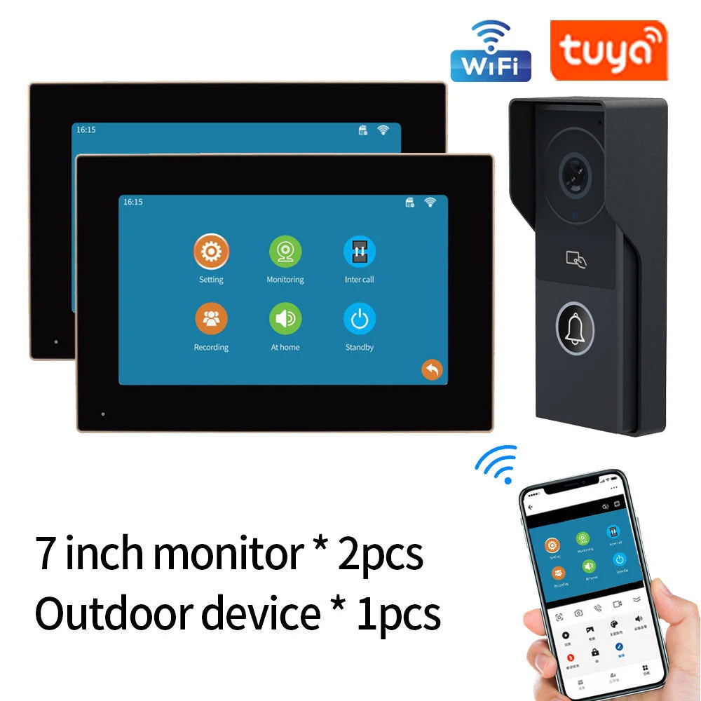 TUYA Wifi Video Doorbell 1080P 7 Inch/10 Inch Touch Screen Smart APP Home Visual Intercom Kits for RFID Access Control System