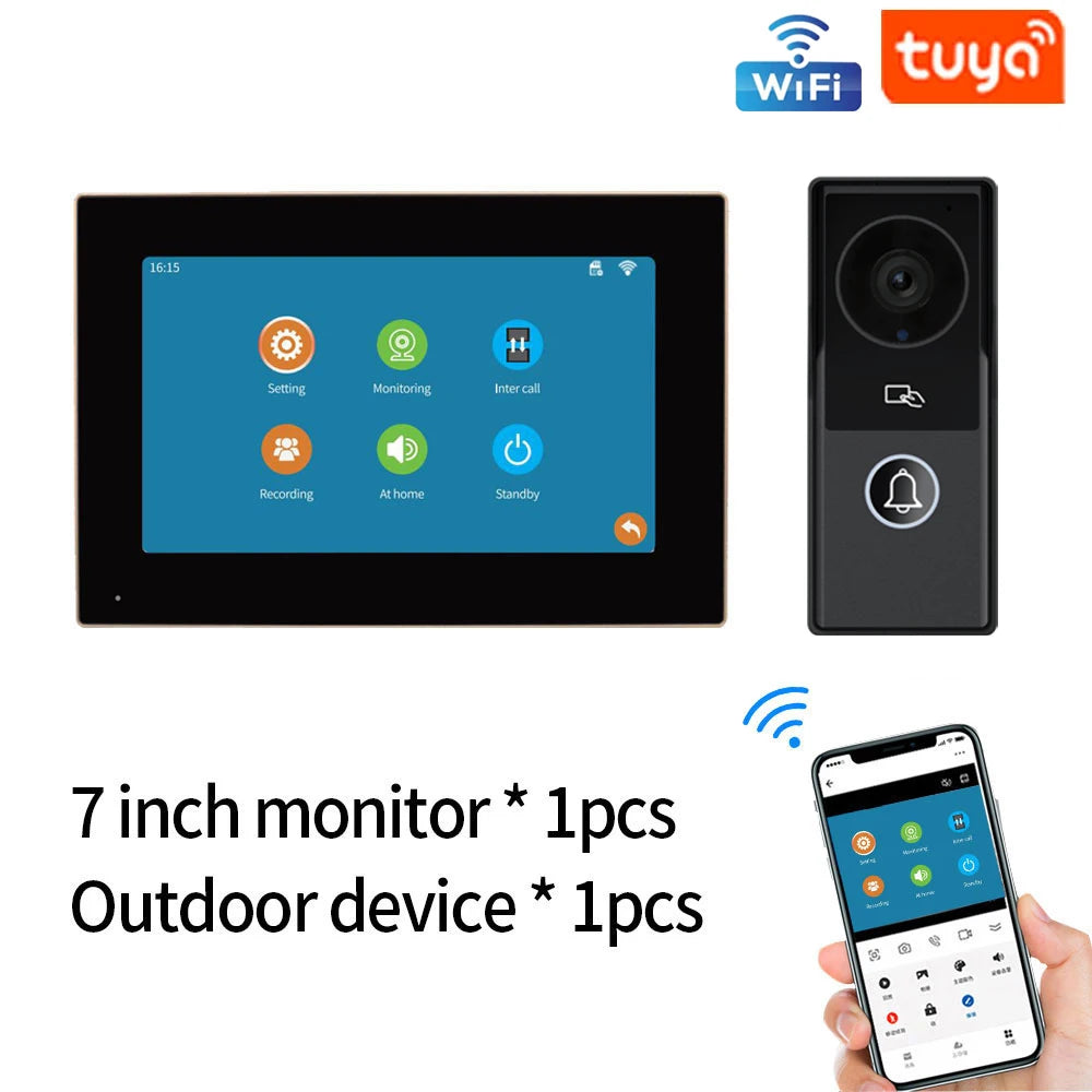 TUYA Wifi Video Doorbell 1080P 7 Inch/10 Inch Touch Screen Smart APP Home Visual Intercom Kits for RFID Access Control System