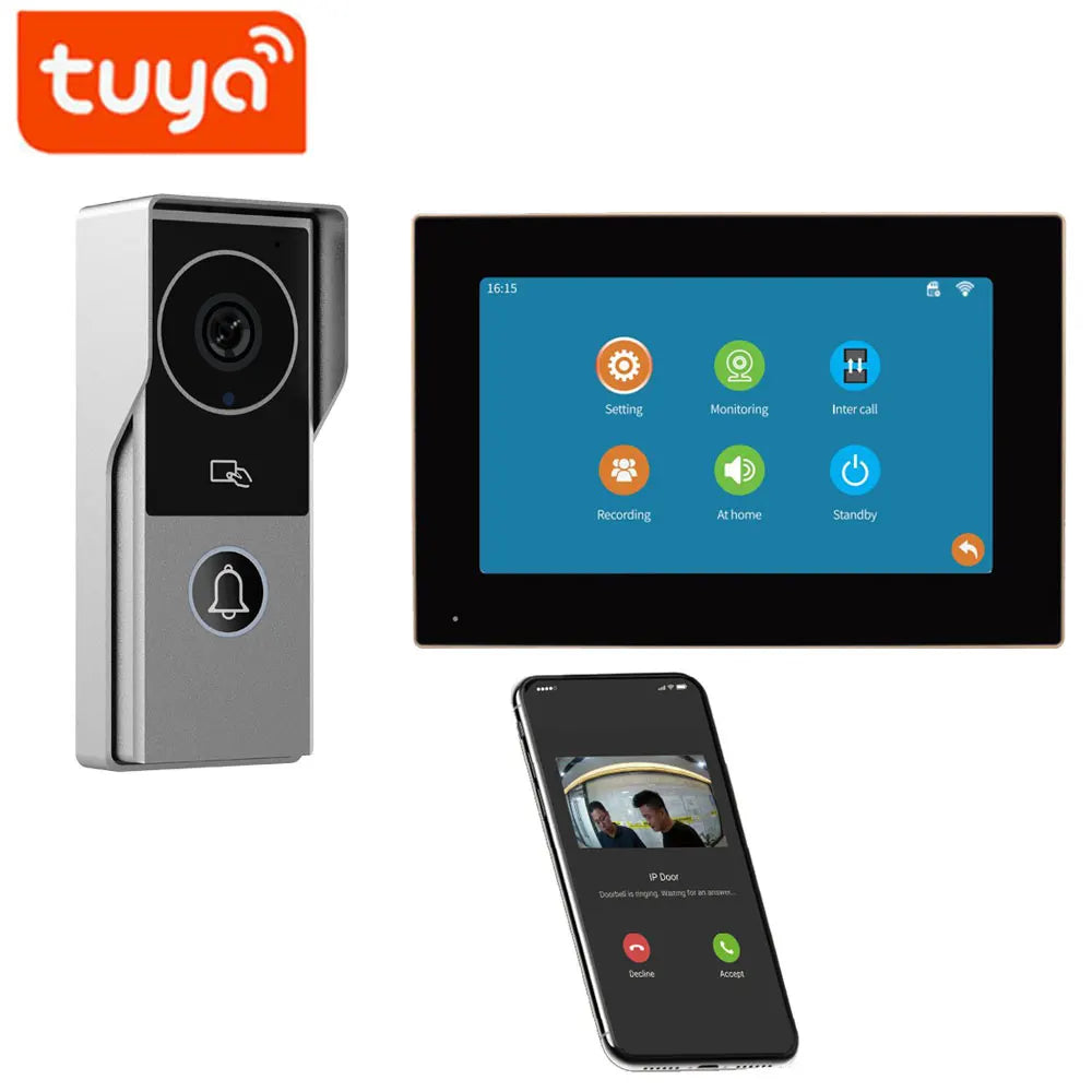 TUYA Wifi Video Doorbell 1080P 7 Inch/10 Inch Touch Screen Smart APP Home Visual Intercom Kits for RFID Access Control System